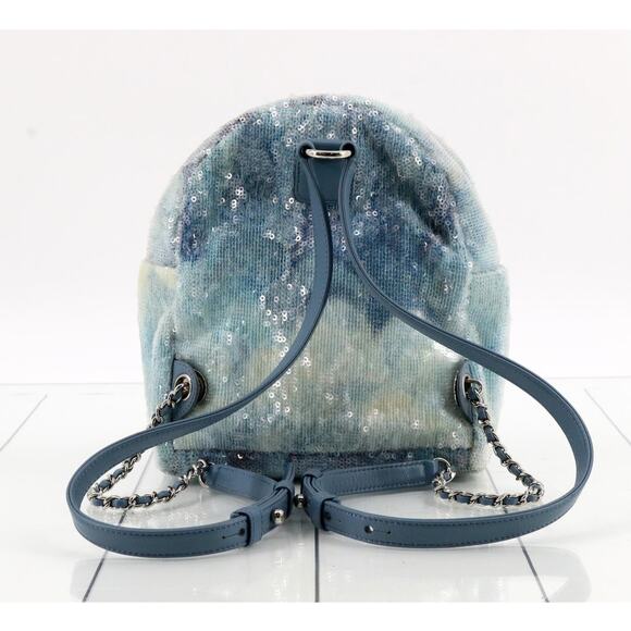 Chanel Sequin Mini Backpack Waterfall Blue Tri-color Bag Rare Light Limited Ed. - Picture 4 of 16
